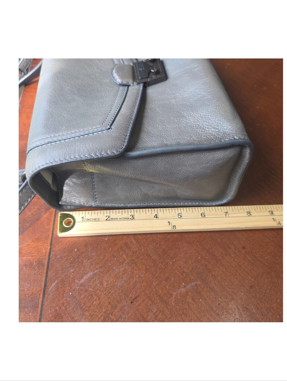 FRYE‎ Alex Flap Shoulder Convertible Crossbody Bag Shadow Grey Leather Push Lock - Picture 9 of 17